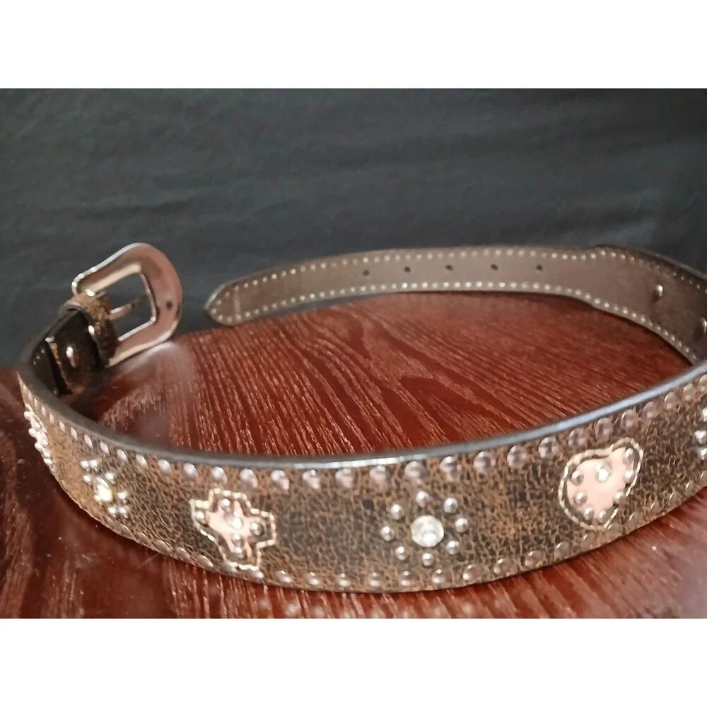 Nocona Girls Western Belt Pink Hearts, Crosses , Rhinestones Silver Buckle 22